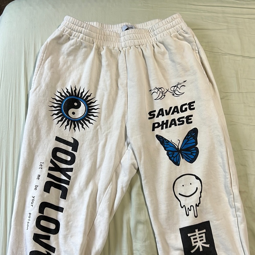 Adika graphic printed white sweatpants joggers